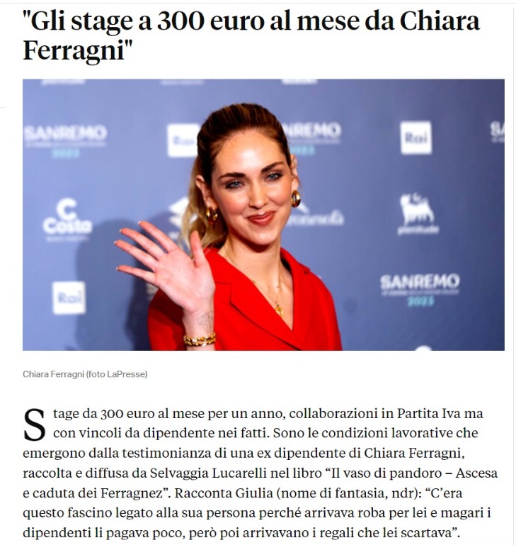 'Vabé però lavori per Chiara Ferragni, cosa vuoi di più?'