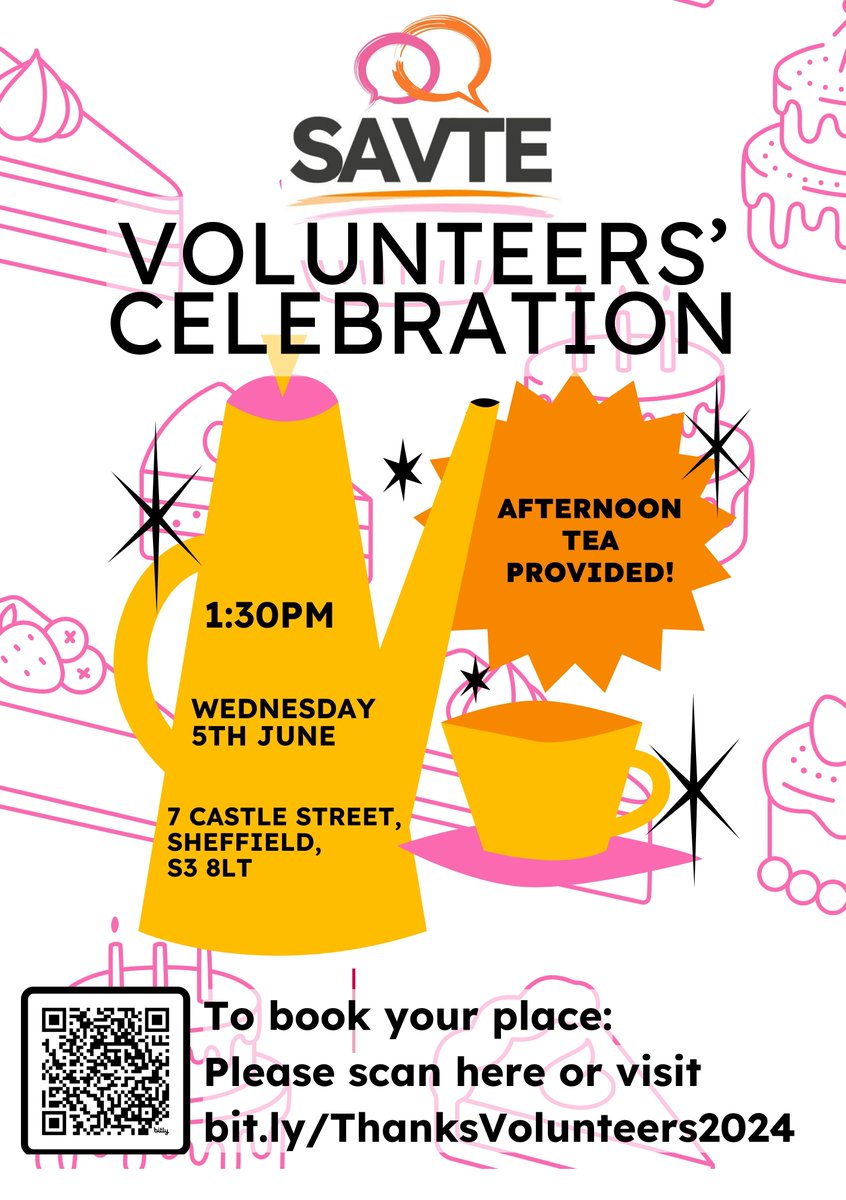 Just 1 week left to book your place at our Volunteer Celebration Afternoon Tea.  So we know how many cakes to bake, please book a place by visiting bit.ly/ThanksVoluntee…
Booking deadline is next Thursday 29th May.