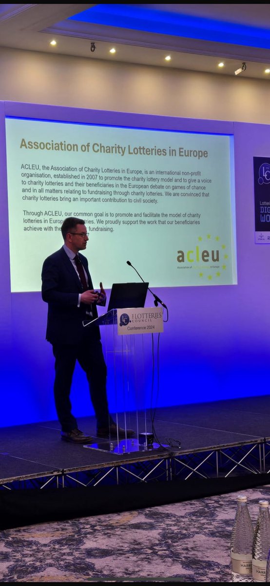 Today <a href="/ACLEU_Lotteries/">The Association of Charity Lotteries in Europe</a> President <a href="/MalcFleming/">Malcolm Fleming</a> spoke at the <a href="/LotteriesC/">Lotteries Council</a> conference about our work supporting the charity lottery sector and the huge potential for more charity lottery fundraising across Europe.