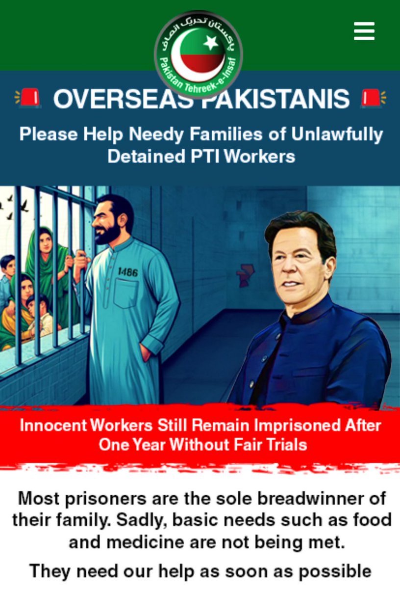 PTI has created a special website to support the families of our unlawfully detained PTI workers who are the victims of #May9th_FalseFlag operation. Please help them at ptioverseas.com/uk/workers

#ReleaseImranKhan 
#ReleasePoliticalWorkers