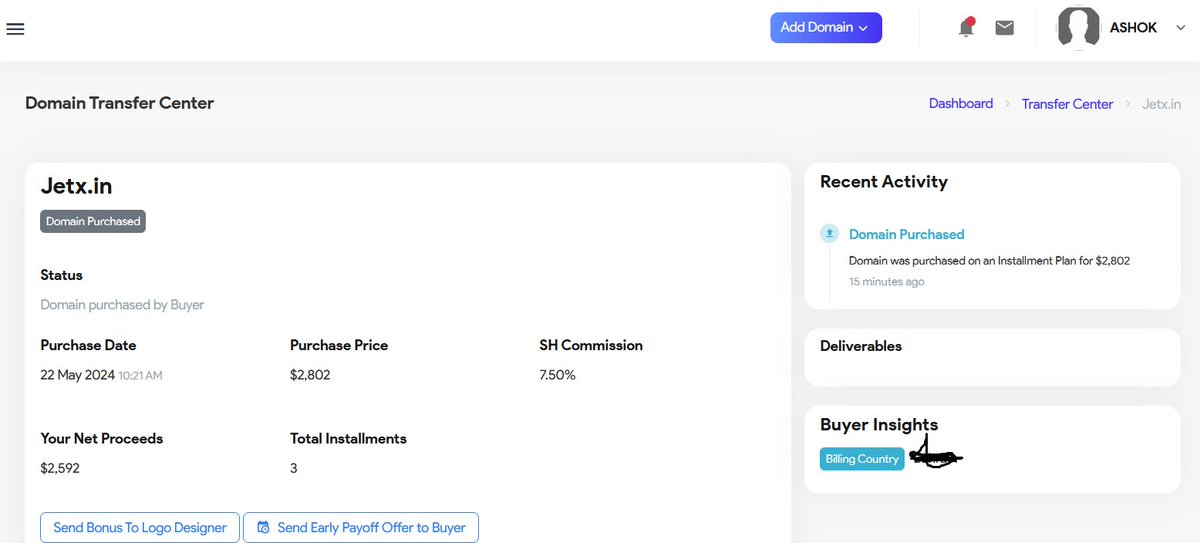 🚀 Just closed the sale of Jetx.in for $2,802! Initial offer on May 15, 2024, was $100. After 9 days of negotiation, we settled on $2,802 with a 3-installment plan. Congratulations to the buyer and thank you, Atom @squadhelp 🎉 #DomainSale #DomainInvesting #DotIn
