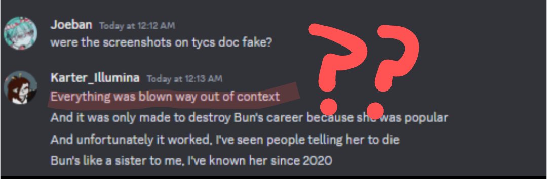 I hate to keep this going but people should know that @/cat_and_fairy (Charon) and @/Karter_Illumina (Karter) both actively support Bunphobia (Yes, the weirdo).

No screenshot for Charon because the account is private, but I guarantee you they discredited my doc.

24 and 32 BTW.