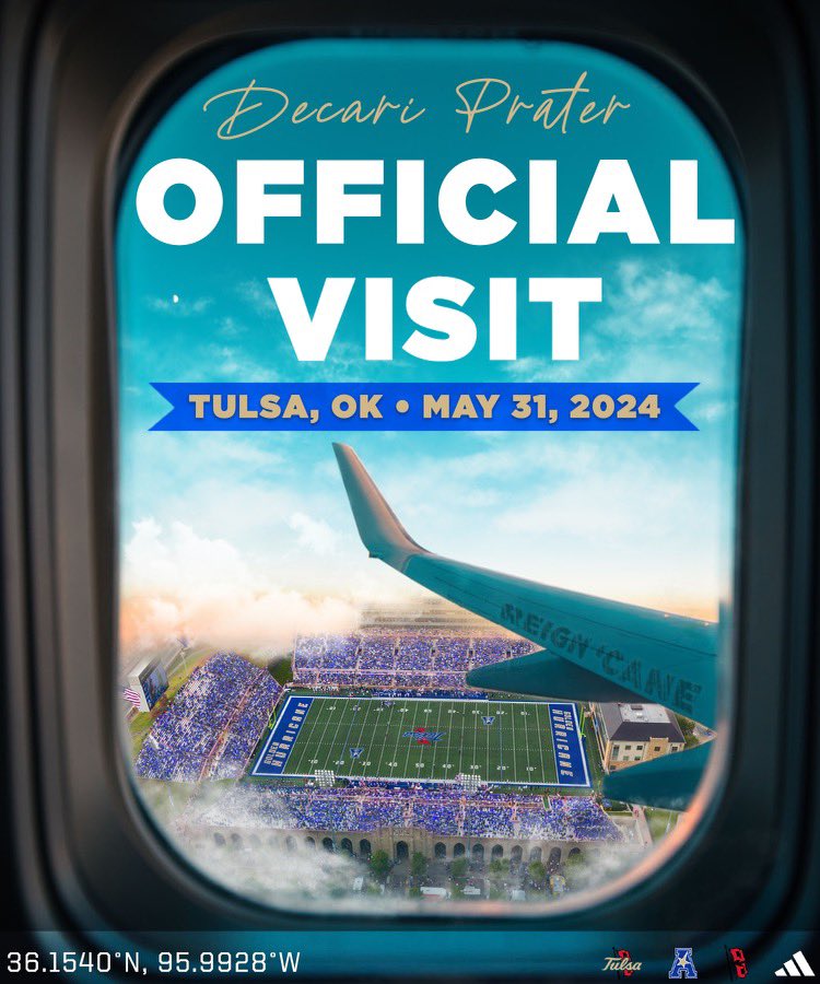 I will be attending The University of Tulsa next weekend for my OFFICIAL VISIT ! @TulsaCoachKDub @TulsaFootball @GoldenHurricane @L_Armstrong3 @SpurrierCoach @chris_polizzi @EarlGill10 @CoachBrianGlas1 @coachdwms