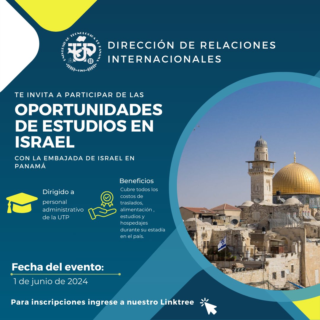 ¡🎓🌍 Oportunidades de Estudio en Israel @utppanama ! 🇮🇱 La beca cubre traslados, alimentación, estudios y hospedaje. Solo asumes el pasaje aéreo. ✈️ Postúlate ahora y transforma tu futuro.