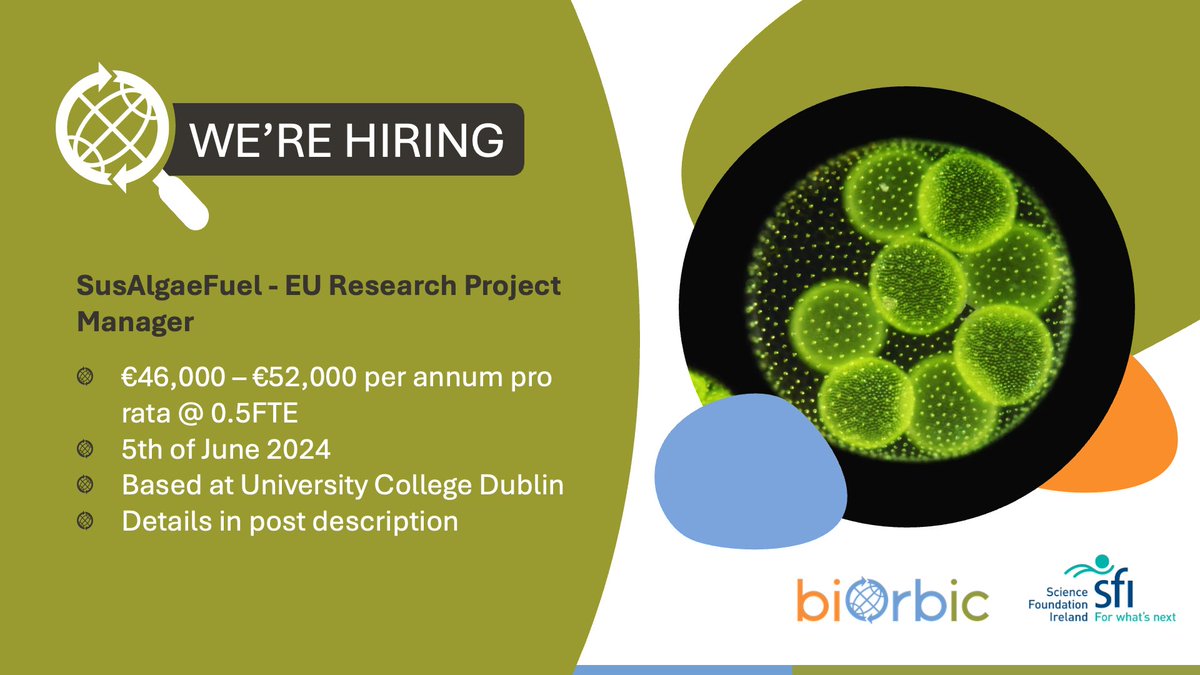 New Research Project Manager role working with Ronald Halim on the SusAlgaeFuel project - working towards #sustainable #biofuel from #algae!

biorbic.com/biorbic-vacanc…