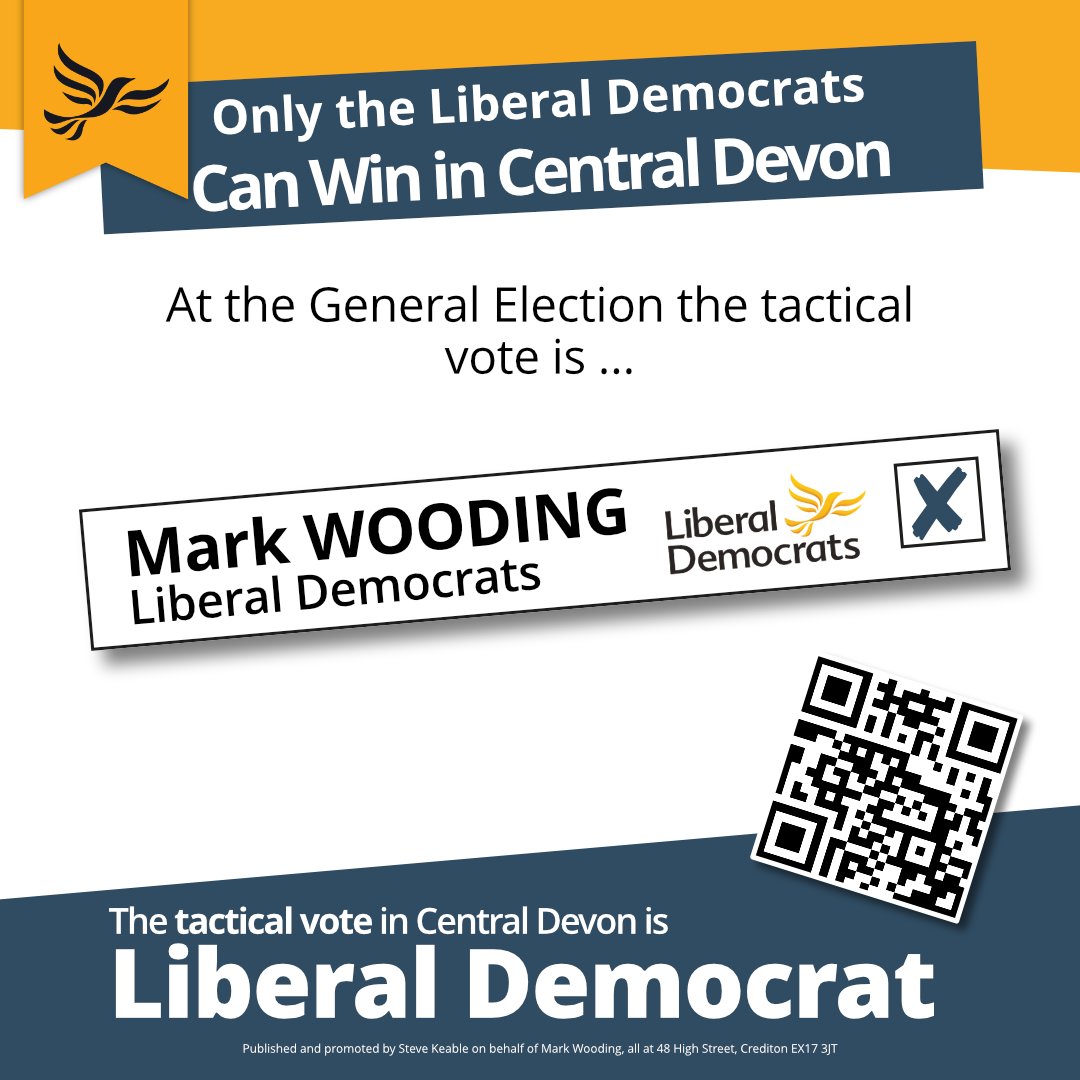 Mark4Devon's tweet photo. In Central Devon the tactical vote at the General Election is Liberal Democrat. https://t.co/eLOv3kfpRd