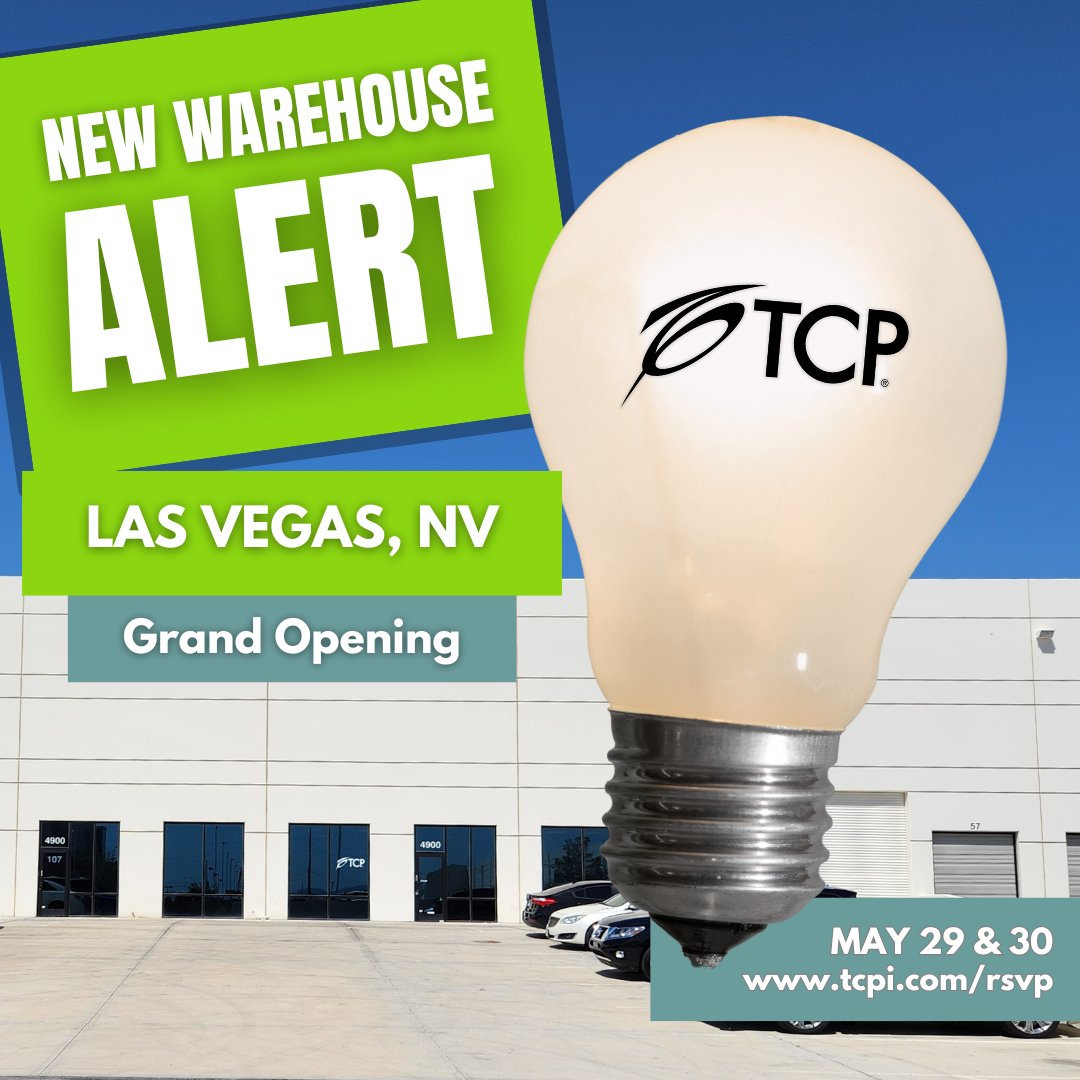 TCPLighting's tweet image. We are thrilled to announce the opening of our newest warehouse in Las Vegas and look forward to providing the region with local availability! 👏 

Please join us for food, fun and giveaways as we celebrate next week. RSVP here 👉 tcpi.com/rsvp