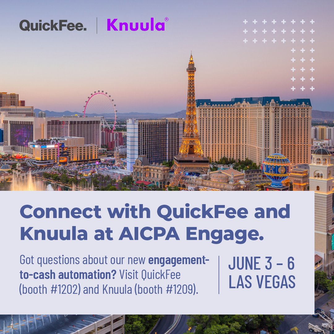 QuickFee (@quickfeeus) on Twitter photo 📢 <a href="/AICPA/">American Institute of CPAs</a> #Engage2024 attendees! Ready to stop spending hours on unbillable tasks like engagement letters and payment collection? Ask <a href="/Knuula_Engage/">Knuula</a> at Booth 1209 & #QuickFee at Booth 1202 how to automate your engagement-to-cash workflow.
Get more info: lp.quickfee.com/knuula/?utm_so… 📢 <a href="/AICPA/">American Institute of CPAs</a> #Engage2024 attendees! Ready to stop spending hours on unbillable tasks like engagement letters and payment collection? Ask <a href="/Knuula_Engage/">Knuula</a> at Booth 1209 & #QuickFee at Booth 1202 how to automate your engagement-to-cash workflow.
Get more info: lp.quickfee.com/knuula/?utm_so…