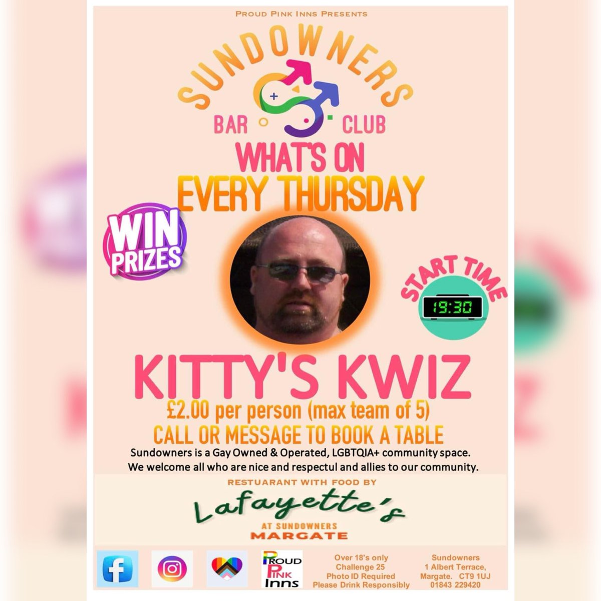 🏆 Last week’s Kitty’s Kwiz resulted in a draw between two teams of gorgeous Sundowners regulars. 

📅 Kitty’s Kwiz is every Thursday - call or message to book a table!