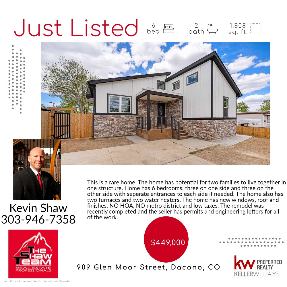 ShawTeamCO's tweet image. Are you feeling the pinch of rental housing costs?  Find yourself sharing with parents or another couple?  Check out this little gem!  TWO KITCHENS! 

#multigenliving #multigenhomesforsale #homesforsalecolorado