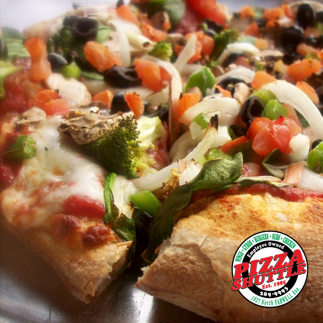 Dig into the ultimate veggie delight with Pizza Shuttle's 'The Vegetarian' — packed with 100% mozzarella cheese, mushrooms, black olives, onions, green peppers, tomatoes, and spinach. Order now at PizzaShuttle.com!
 
#PizzaShuttle #MKE #Pizza
