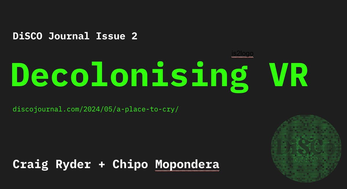 Managing Editor <a href="/ryder_withawhy/">Dr. Ryder</a> will be discussing Decolonising VR with VR world vuilder Chipo Mapondera at #DJIssue2 Launch Party. FREE tickets: buff.ly/3yek8Is