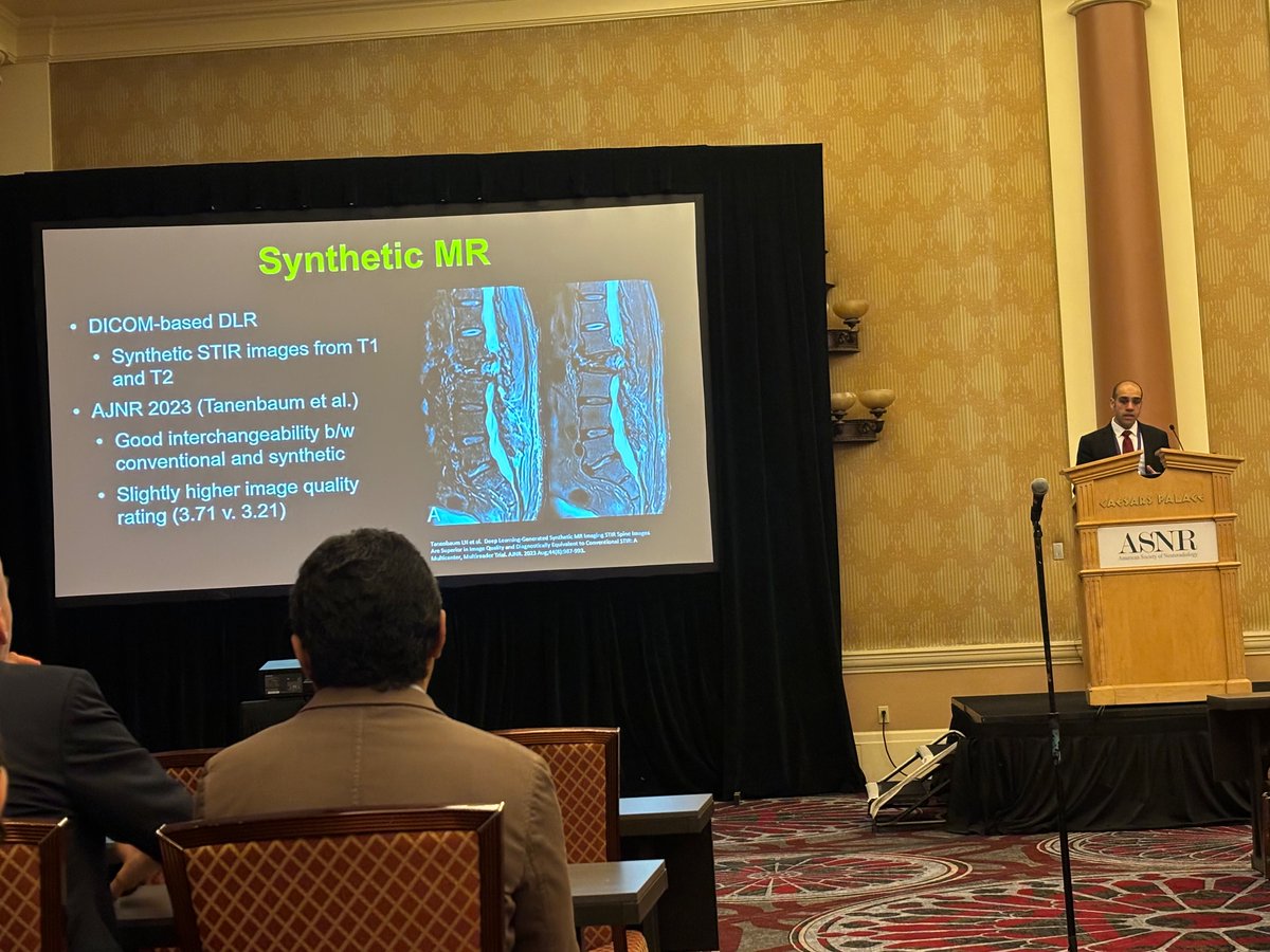 lofiMRI's tweet photo. Excellent #ASNR24 talk by @AmishDoshiMD on AI spine imaging!
Covered:
🕵️♂️ Clinical uses (triage, detection, quantification)
📏 Radiologist workflow (segmentation, measurement, reporting)
⏩ Imaging workflow (acceleration, synthesis)
Excellent #SubtleMR & #SubtleSYNTH examples! https://t.co/yM5dvbHl4E