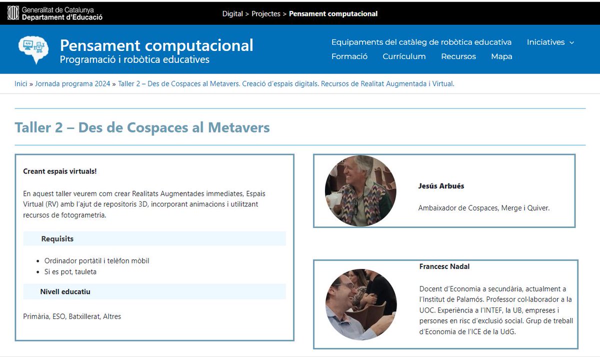 Jornada Programa 2024
Dissabte 25 de maig
Citilab Cornellà
Taller: "Des de Cospaces al Metavers"
Amb el gran <a href="/francescnadal/">Francesc Nadal</a>
#JPRE24
Segur que no tindrem temps per explicar tot el que voldríem!