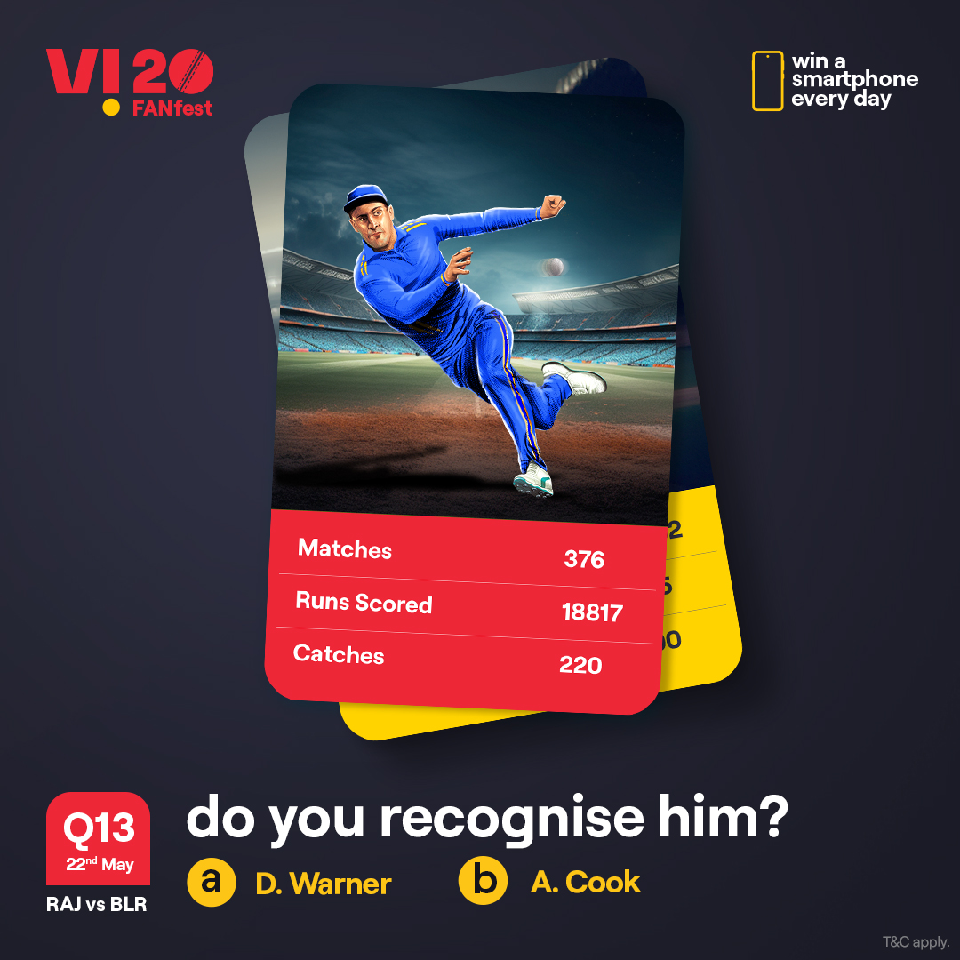 A challenge that separates the cricket experts from the rest. Identify this player and you stand a chance to win a smartphone every day. 1. Follow our page 2. ⁠Comment the right answers with #Vi20FANfest #ChallengeAlert #WinPrizes #Quiz #Challenge #ParticipateAndWin #RAJvsBLR