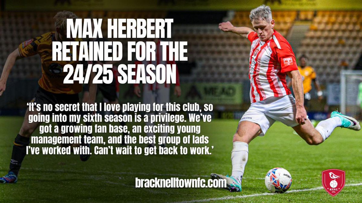 Max Herbert Re-signs for the robins for the 24/25 season!

We are delighted to announce that Midfield maestro Max Herbert has committed to the robins for next season. 

Max has 183 appearances and 18 goals in a 6 year stint with the robins so far!

#TOGETHERBTFC #COYR