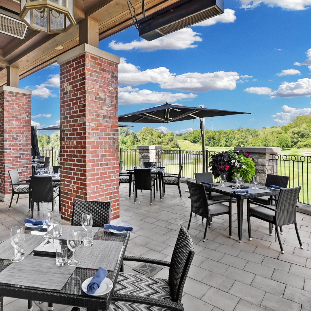 Who's ready for patio season? ☀️ Enjoy the beautiful spring weather out on our terrace with stunning views overlooking the golf course and pond! 😍 To view our lago Restaurant menu, please visit: eaglesnestgolf.com/lago