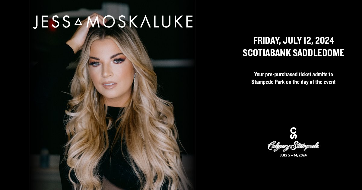 Multiple award-winning Canadian country superstar Jess Moskaluke is set to rock the Scotiabank Saddledome stage before Miranda Lambert on Friday, July 12! Your ticket also includes admission to Stampede Park on the day of the event. Calgarystampede.com/jessmoskaluke