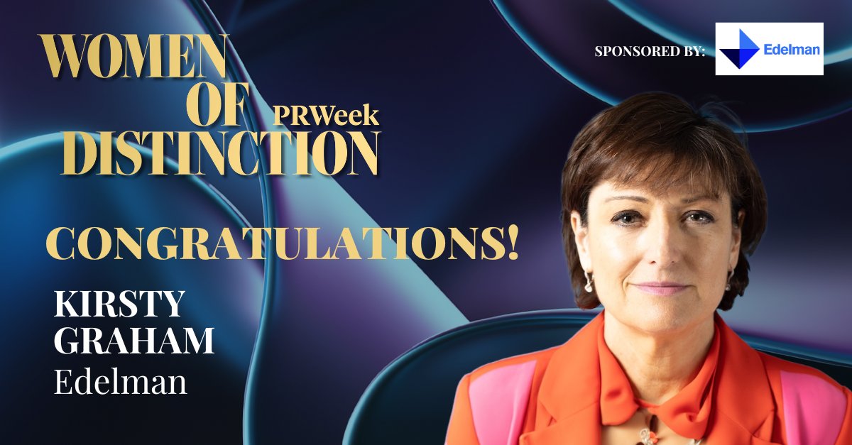 PRWeekUS's tweet image. Congratulations to Kirsty Graham, U.S. CEO, @EdelmanPR for being nominated into this year's PRWeek Women of Distinction! #WomenInPR #ExcellenceInPR #womenempowerment #WomenOfDistinction #PRTrailblazers #PRLeadership #CelebrateExcellence #WomenInLeadership #PRCommunity