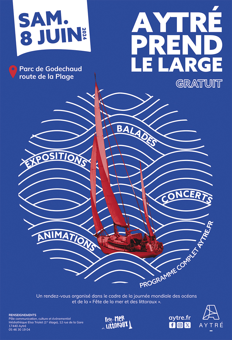 [ÉVÉNEMENT] Sam. 8 juin, la Ville d’Aytré vous donne rendez-vous pour célébrer la mer et les littoraux avec un événement inédit : 𝘼𝙮𝙩𝙧𝙚́ 𝙥𝙧𝙚𝙣𝙙 𝙡𝙚 𝙡𝙖𝙧𝙜𝙚. Immersion dans l’univers marin, ponctuée d’animations pour tous les âges ➕ d'infos 👇 aytre.fr/evenement/aytr…