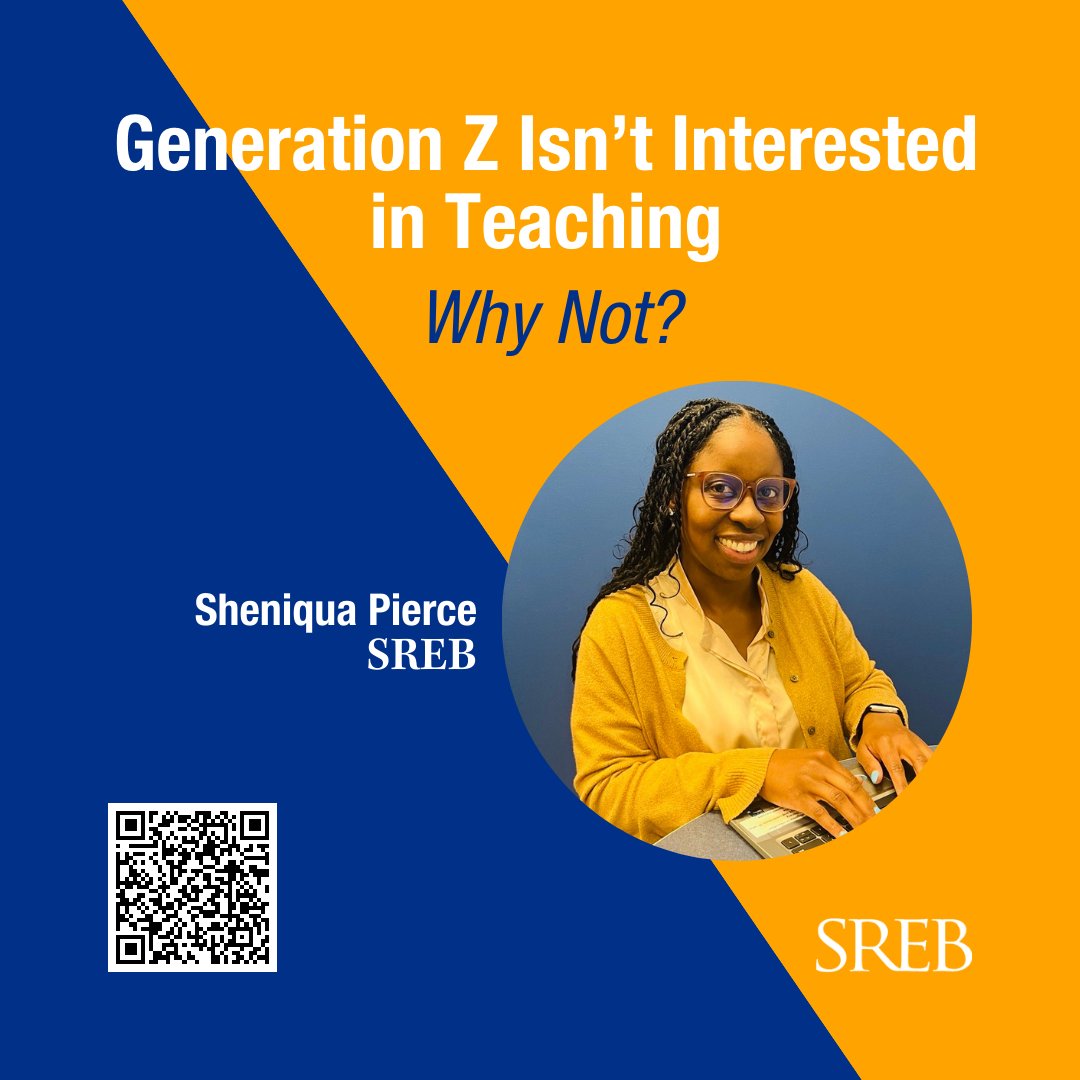 We depend on Gen Z to help address teacher shortages, but Gen Z is not interested in pursuing teaching careers. SREB’s Sheniqua Pierce highlights why Gen Z - and specifically teachers of color - are leaving the profession at higher rates. 
1/2
