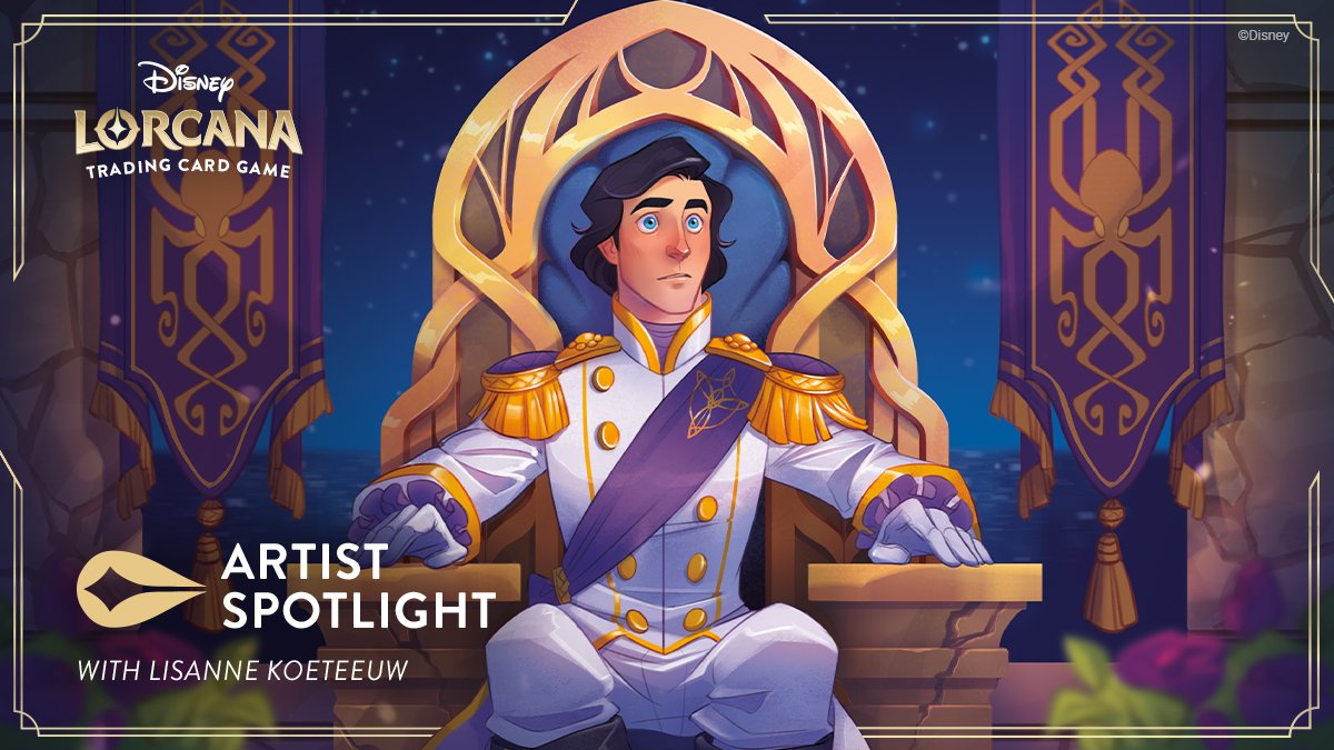 Prince Eric is looking a little entranced at being Ursula’s groom thanks to Lisanne Koeteeuw’s artistic mastery. Learn more about Lisanne on this week’s Artist Spotlight. ow.ly/4Nl650RzG90 #DisneyLorcana #ArtistSpotlight #UrsulasReturn