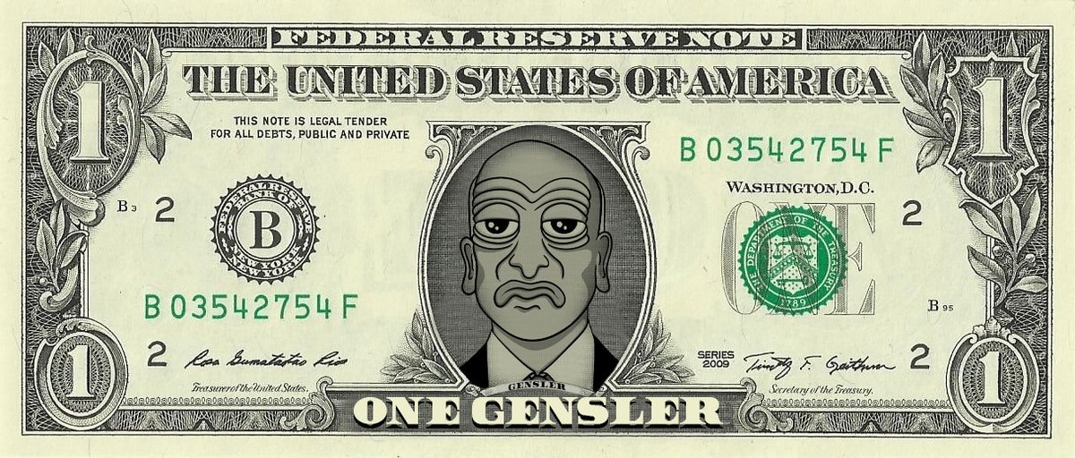 GenslerBase's tweet photo. cold hard gensler cash @GaryGensler https://t.co/AZ3KNFTMuv