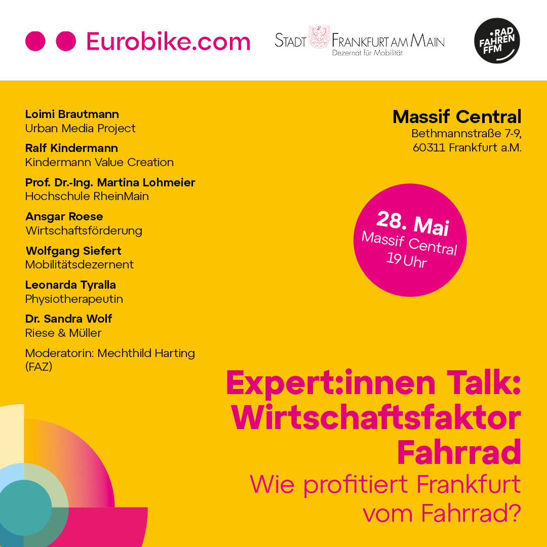 Wirtschaftsfaktor Fahrrad: Wie profitiert Frankfurt vom Fahrrad? 🚲 Die Weltleitmesse @EUROBIKE_SHOW und das Mobilitätsdezernat starten eine gemeinsame Talkreihe rund ums Fahrrad und Mobilitätskultur. 🗣️

Alle Infos 👉 t1p.de/lrdly