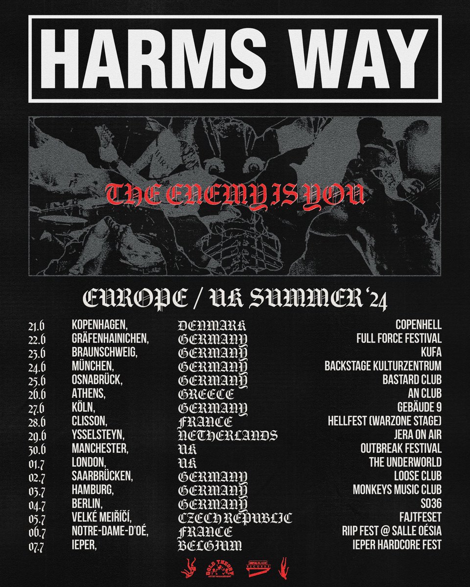 Heading back to the EU/UK this summer for the first time in 5 years. Hope to see you there. Tickets for all shows on sale now at harmsway13.com