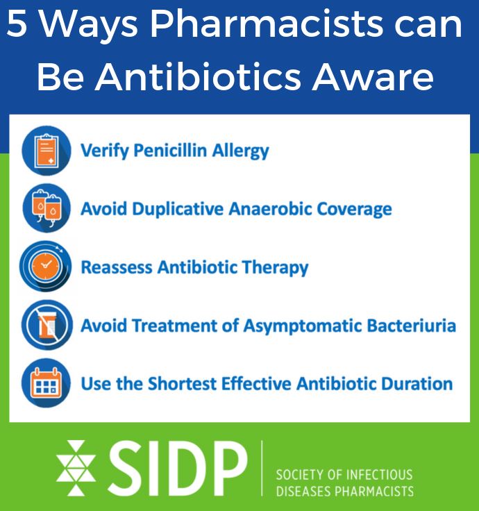 This #IDPharmacistsDay remember the '5 Ways Pharmacists can Be Antibiotics Aware!' Visit sidp.org/AMSToolkit to access information on ways to contribute to #AntimicrobialStewardship. @SIDPharm
