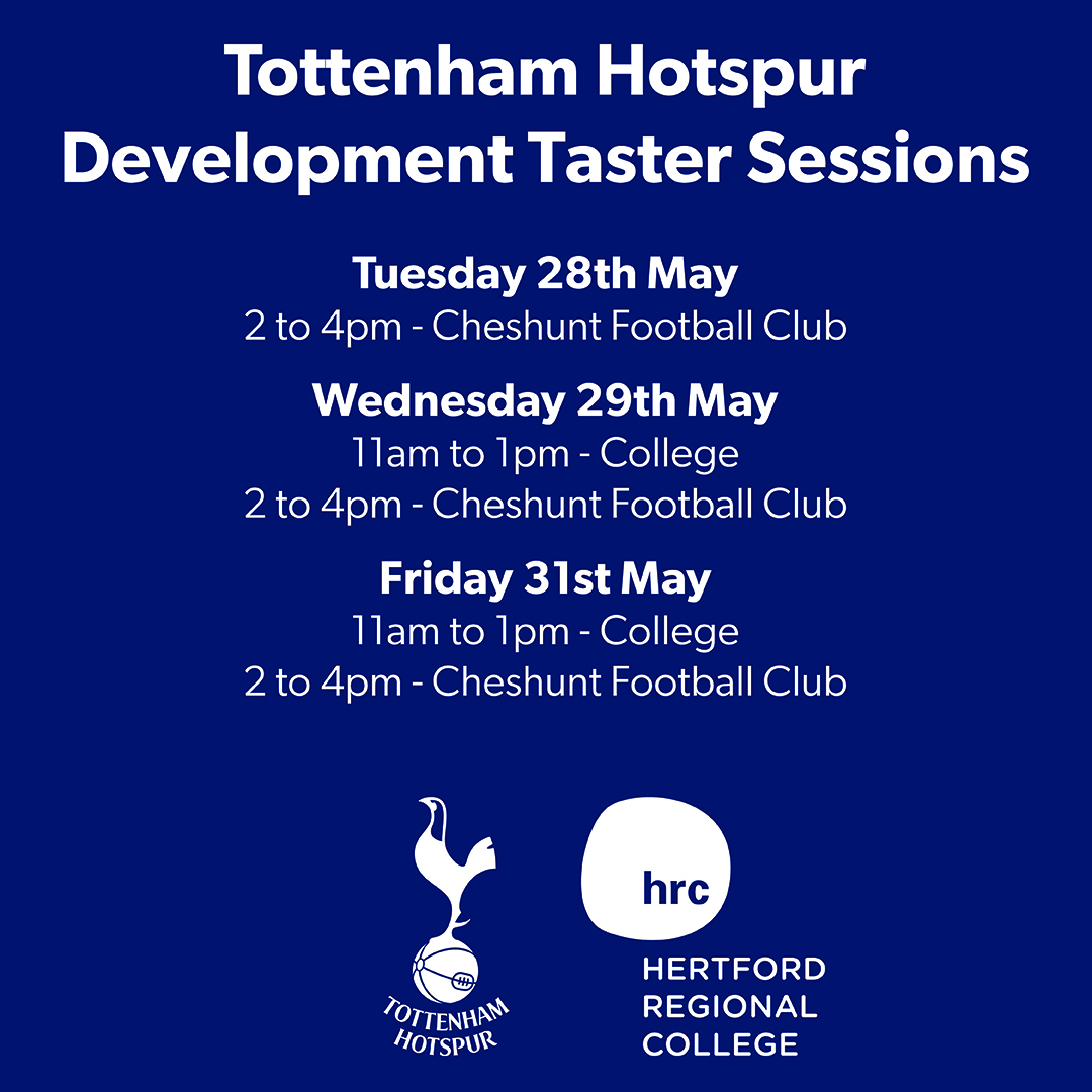 Kick-off your career in football with the Tottenham Hotspur Development Programme! Get a taste of the action this May, by attending one of our Taster Sessions. Tuesday 28th May Wednesday 29th May Friday 31st May Click for more info: hrc.ac.uk/courses/totten…