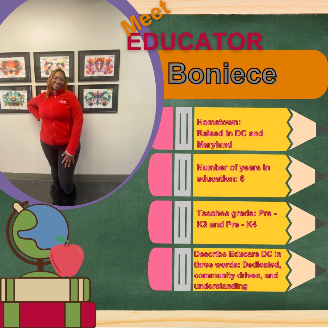 Let's hear it for our pre-k teacher, Boniece! She describes our school community as, 'dedicated, community driven, and understanding.' If you're ready to give students the confidence to achieve success, then join #EducareDC as we level the playing field for young children.