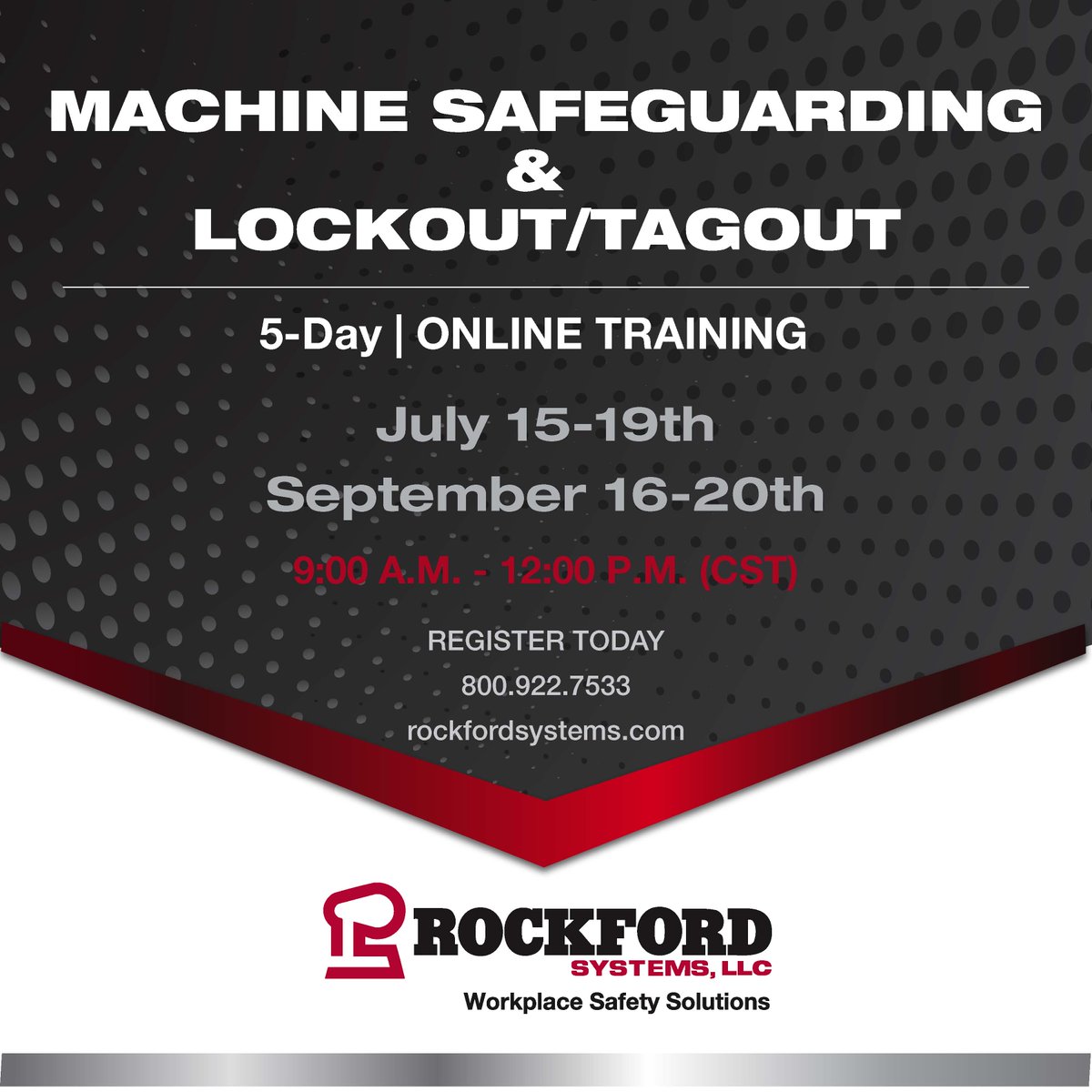 The 2024 Online Machine Safeguarding training will include an all-new comprehensive Lockout/Tagout Workshop in July and September. 📅 Mark your calendars register at rockfordsystems.com/product/machin… #SafetyFirst #LockoutTagout #MachineSafety #WorkplaceSafety