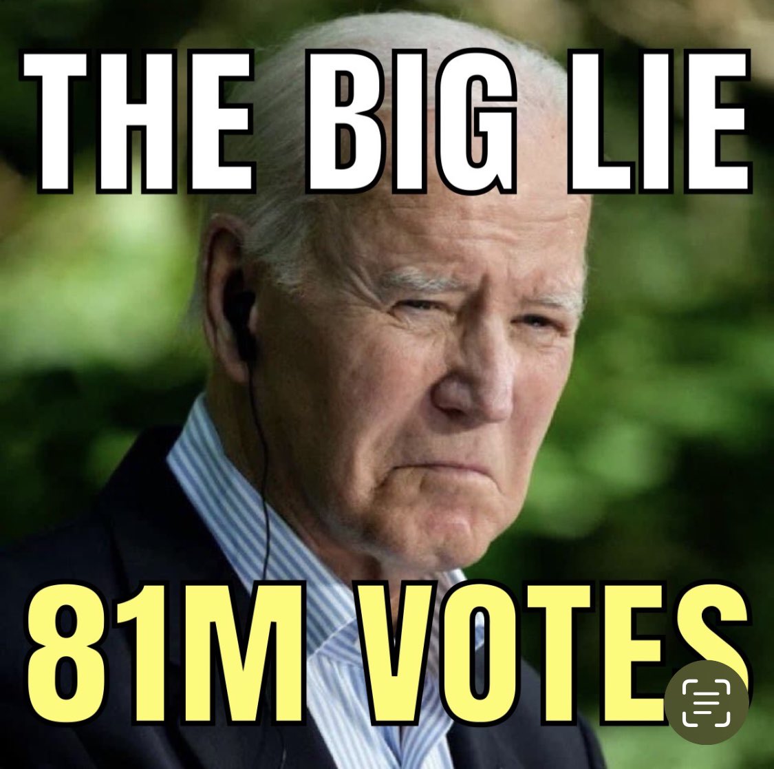 The BIG LIE: Biden's engineered 81M votes. These 81M voters are NOWHERE to be found. Trump = 100,000 people in a blue state. Biden = No crowds, no enthusiasm. Just the propaganda from the media telling you NOT to believe what you see with your own eyes!