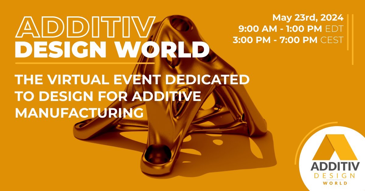 ADDITIV Design World, el evento en inglés dedicado al #diseño para fabricación aditiva se celebrará mañana 23 de mayo, de 15:00 a 19:00, ¡de forma virtual! Ponentes de renombre hablarán sobre diseño, #impresión3D y mejores prácticas.🔥

Inscríbete #gratis: additiv.events/design-world-r…