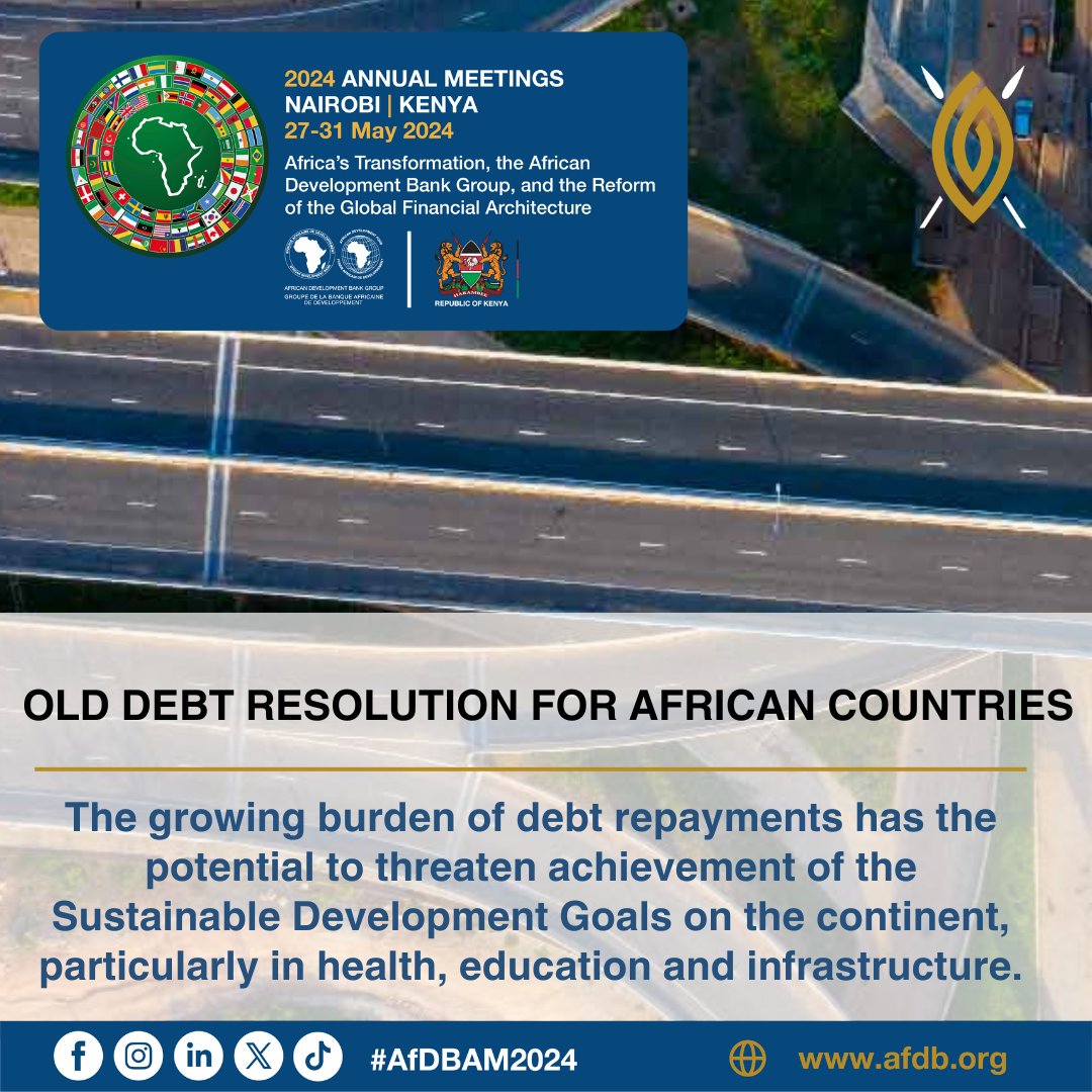 African debt will be a key discussion point at the @AfDB_Group's 2024 Annual Meetings this year. With rising external debt threatening progress on the #SDGs, the Bank is calling for urgent reforms in the global financial architecture. More: bit.ly/4blonk3 #AfDBAM2024