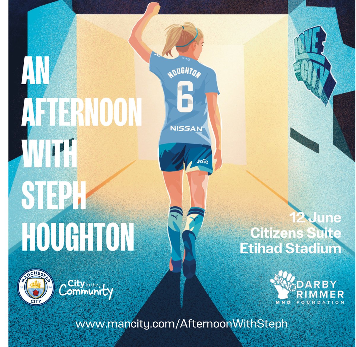 @citcmancity is delighted to announce ‘An Afternoon with Steph Houghton'. This will be an intimate event bringing supporters closer to the former @mancity and @lionesses captain. 💙📷 @stephhoughton2 | @DarbyRimmerMND