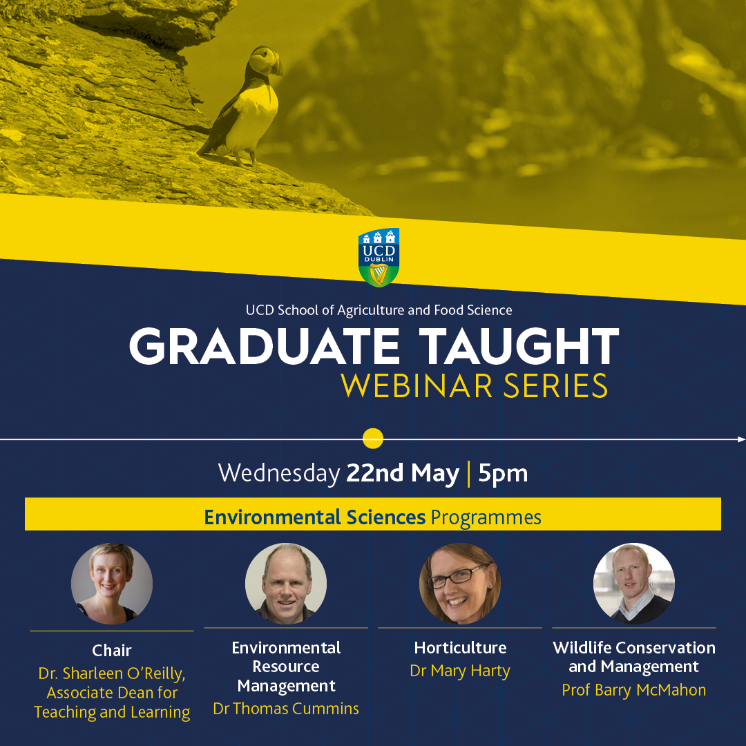 We have just kicked off here online for our Graduate Taught “Environmental Sciences Programmes” Webinar. -Environmental Resource Management -Horticulture -Wildlife Conservation and Management Join Now: ucd-ie.zoom.us/webinar/regist…