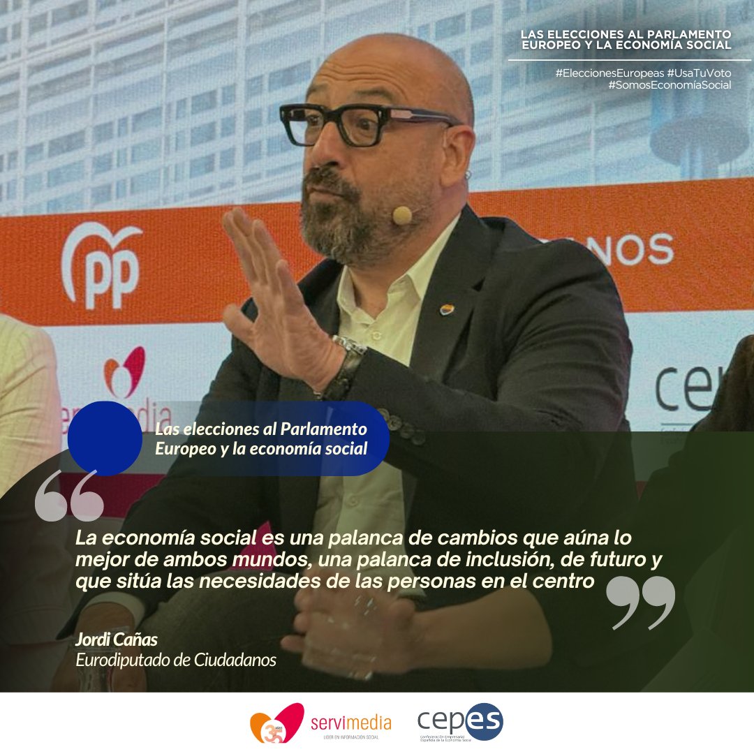 🔵@jordi_canyas, eurodiputado de @CiudadanosCs, nos acompañaba en el debate `Las elecciones al Parlamento Europeo y la Economía Social´ 🗣Jordi Cañas, mostraba su apoyo a las propuestas de #CEPES y se refería a la #EconomíaSocial como “palanca de cambios que aúna lo mejor de