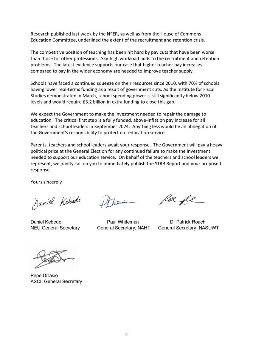 “There is no good reason for you to delay publishing the STRB Report and compelling reasons to publish it now. Parents, teachers and school leaders await your response.” #InvestInEducation Read the joint union letter to @GillianKeegan, calling for the immediate publication of