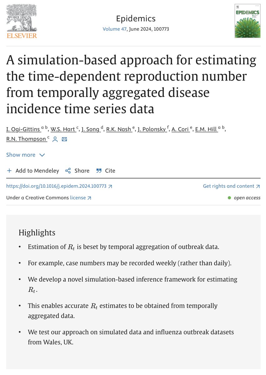 1/ ❓ Need a method for estimating transmissibility when transmission happens every few days but numbers of cases are only reported weekly?

📄 Paper now published in Epidemics

✍️ By <a href="/WarwickComplex/">Warwick MathSys CDT</a> Zak Ogi-Gittins w/ supervisors &amp; collaborators

🔗: doi.org/10.1016/j.epid…