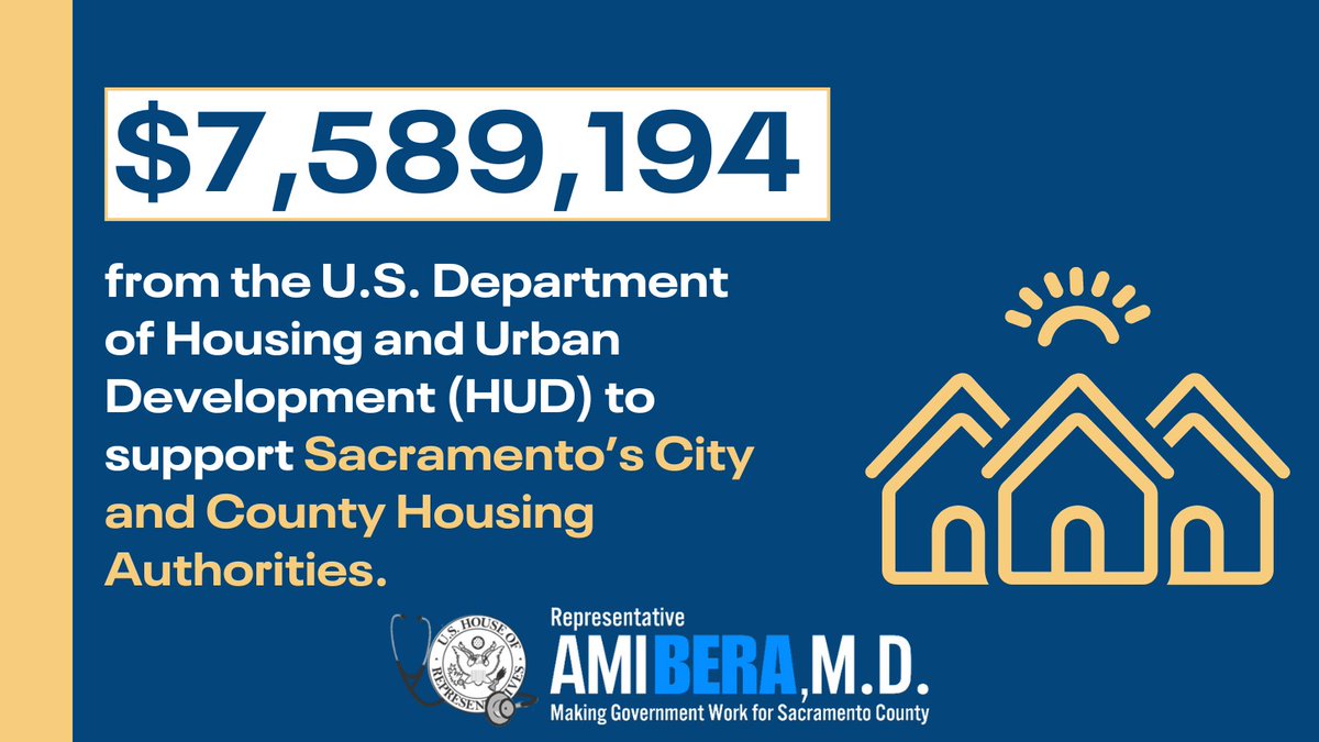 I am excited to announce over $7.5 million in federal funding to support public housing developments in #SacramentoCounty. We must leverage every tool at our disposal to ensure that all Americans have access to the safe and affordable housing they need to thrive.
