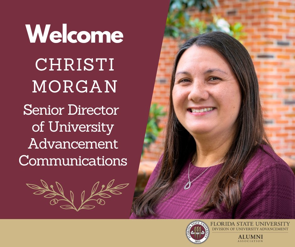 ☀️ Today we are excited to introduce Christi Morgan, our new Senior Director of University Advancement Communications. She joined our team earlier this month, but she previously served as executive director of communications at the FSU College of Law. 🤗 Welcome Christi!