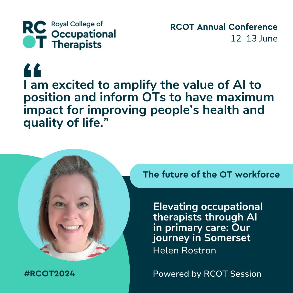 'When I first worked with AI, it filled me with fear! Now, it’s central to my work.' ⭐

We're so excited to hear how AI is transforming primary care in somerset and elevating occupational therapists as leaders. You won't want to miss this at #RCOT2024: loom.ly/sUDgbnY