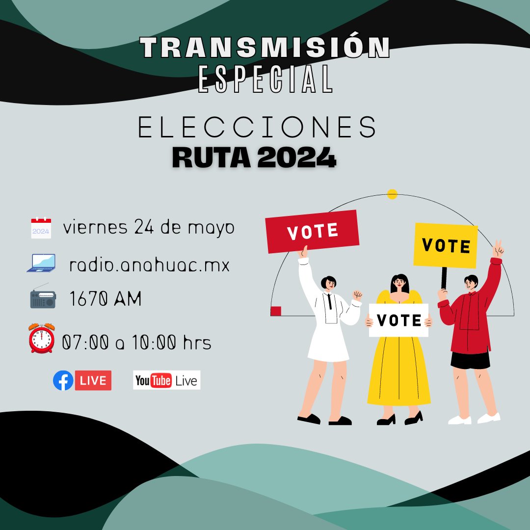 #TransmisiónEspecial este #viernes 24 de mayo no te pierdas nuestro programa especial previo a las #Elecciones2024 en #ReporteAnáhuac con grandes analistas. ¡Acompáñanos! 🕘 10:00 💻 radio.anahuac.mx 🔵 Facebook bit.ly/3Ri6Rnj 🔴 YouTube bit.ly/3yRSXBh