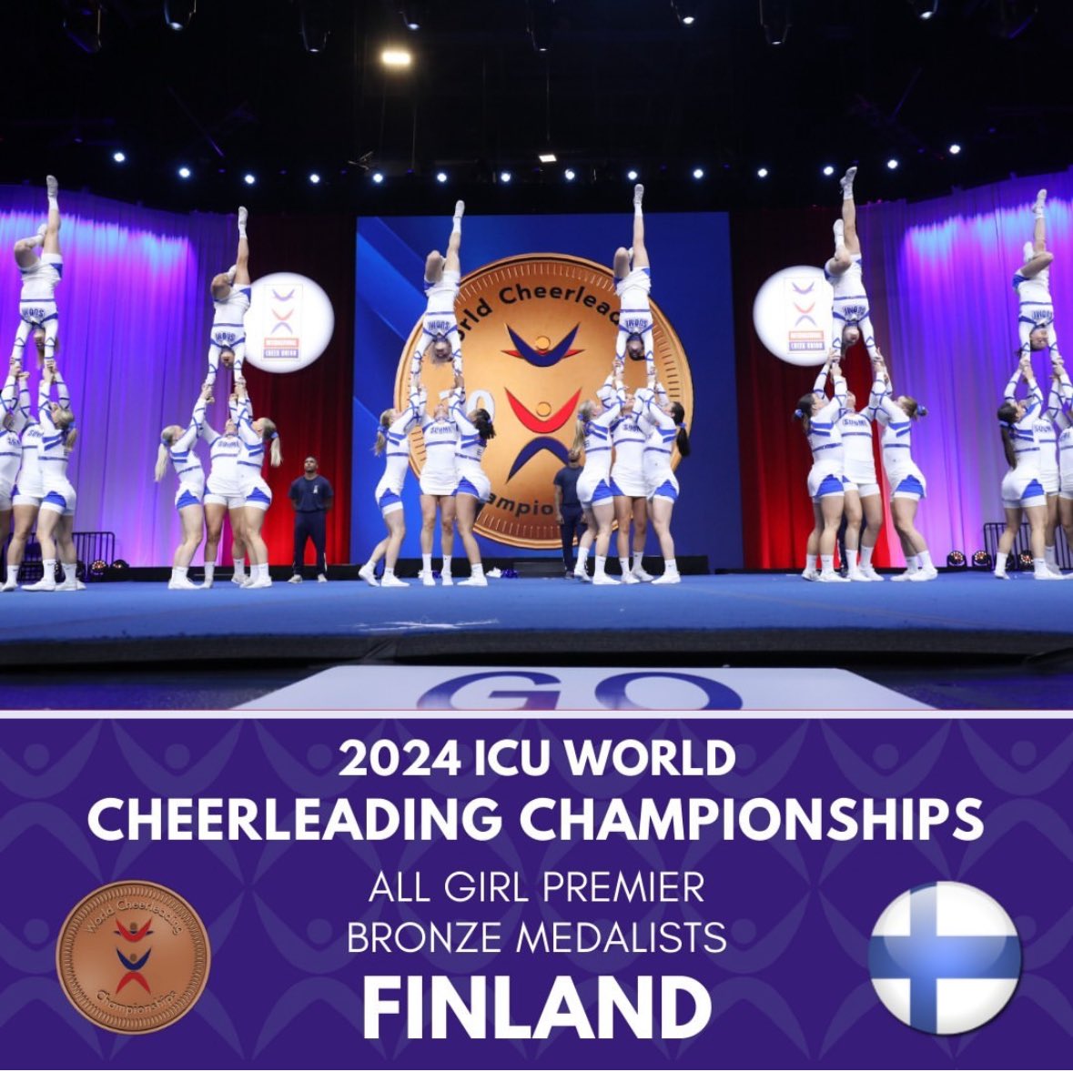 This #WorldChampionshipsWednesday is featuring the All Girl Premier Division! Congrats to all the athletes, and our medalists: @usa_cheer @svenskacheerleadingforbundet @cheerleadingfi @teamfinlandallgirl 🥇 USA 🇺🇸 🥈 Sweden 🇸🇪 🥉 Finland 🇫🇮