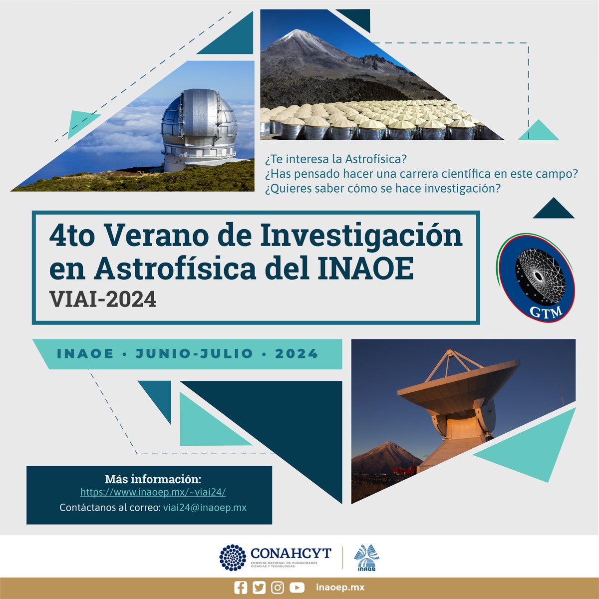 #BoletíndePrensa Abren convocatoria del 4º Verano de Investigación en Astrofísica del INAOE. Nota completa en ➡ inaoep.mx/noticias/?noti…