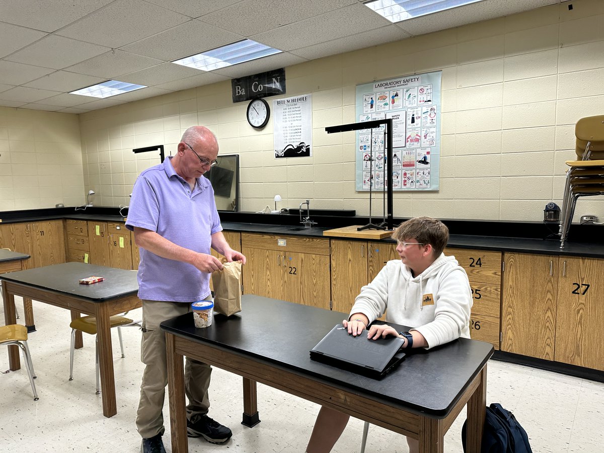 Mr. Roberts treated his official LAST STUDENT before retirement to some ice cream and a goodie bag. His passion for science education will forever be missed. #thelegendretires