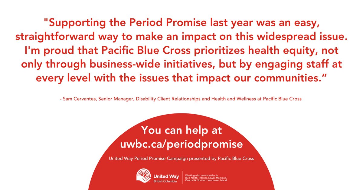 United Way BC aims to collect up to 500,000 period products—or the equivalent in financial donations—as part of its 2024 Period Promise campaign presented by @pacbluecross in partnership with CUPE 1816. You can help: uwbc.ca/program/period… #PeriodPoverty #PeriodPromise