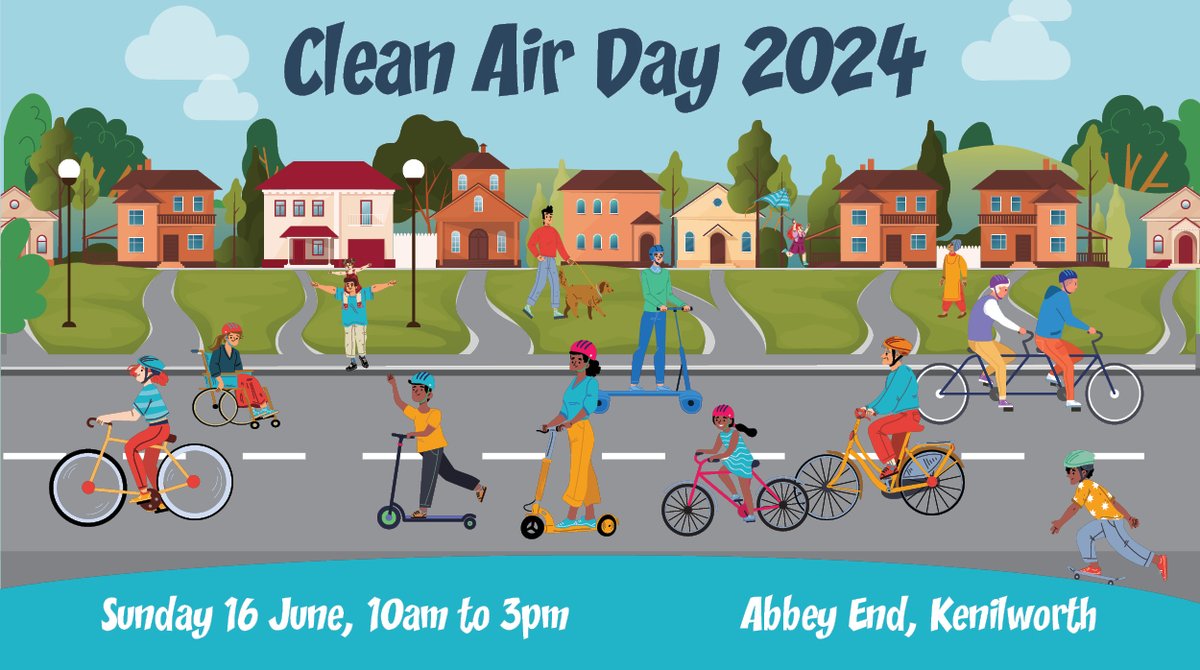 Join us on Sunday 16 June from 10am to 3pm at Abbey End as Kenilworth celebrates Clean Air Day! 🚴 Traffic free route 🍔 Food and drink stalls 🥛 Make a smoothie on a bike! 🌬️ Information on improving air quality Visit kenilworthweb.co.uk/clean-air-day-… to find out more. @Warwick_DC